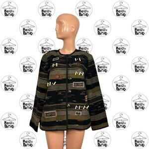 VTG Y2K Indigo Moon S Black Gold Striped Beaded Embroidered Jacket Boho Art Chic